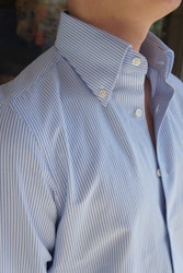 Thin Stripe Poplin Shirt - Button Down - Light Blue/White