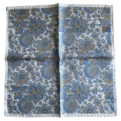 Paisley Printed Silk Pocket Square - Off White/Blue/Champagne