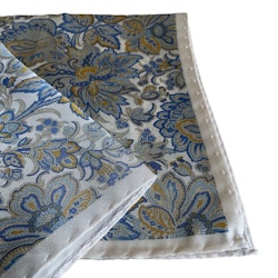 Paisley Printed Silk Pocket Square - Off White/Blue/Champagne