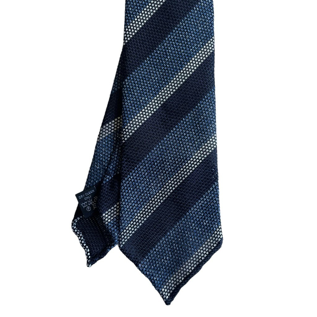Striped Silk Grenadine Tie - Untipped - Navy Blue/Steel Blue/White