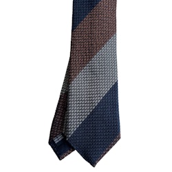 Block Stripe Silk Grenadine Tie - Navy Blue/Grey/Rust