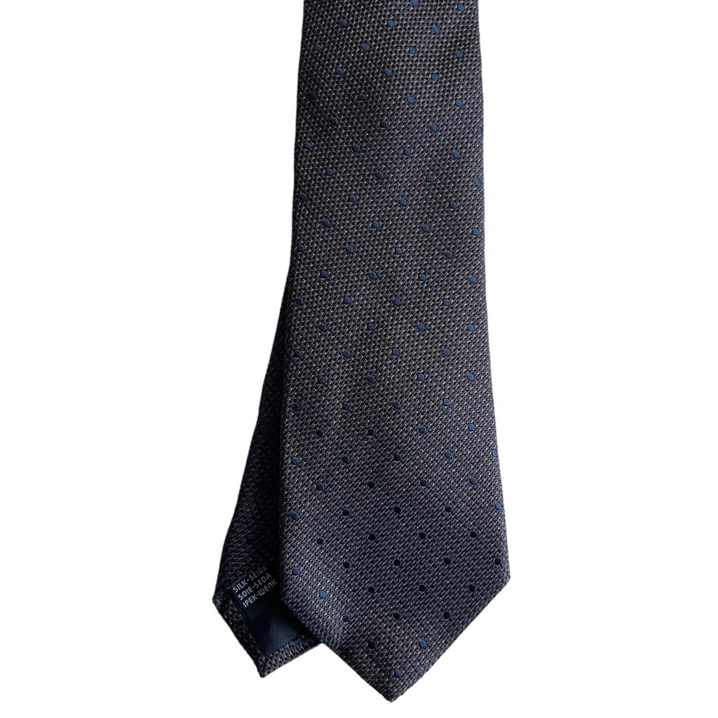 Polka Dot Textured Silk Tie - Brown/Navy Blue