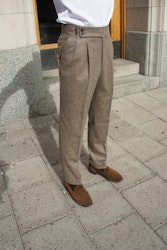 Solid High Waist Wool Tweed Trousers - Light Brown