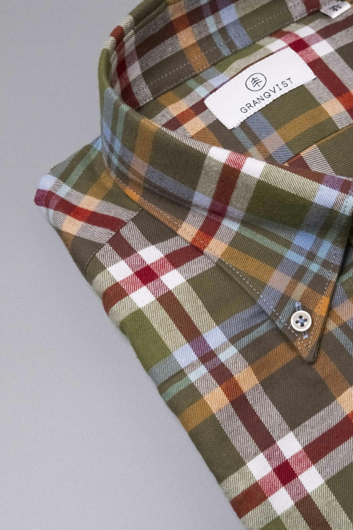 Rutig Flanellskjorta - Button Down - Olivgrön/Mörkröd/Senap/Vit