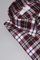 Rutig Flanellskjorta - Button Down - Mörkröd/Beige/Mörkblå/Vit