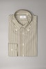 Thin Striped Poplin Shirt - Button Down - Olive Green/White