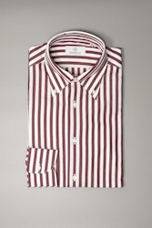 Thin Striped Poplin Shirt - Button Down - Burgundy/White