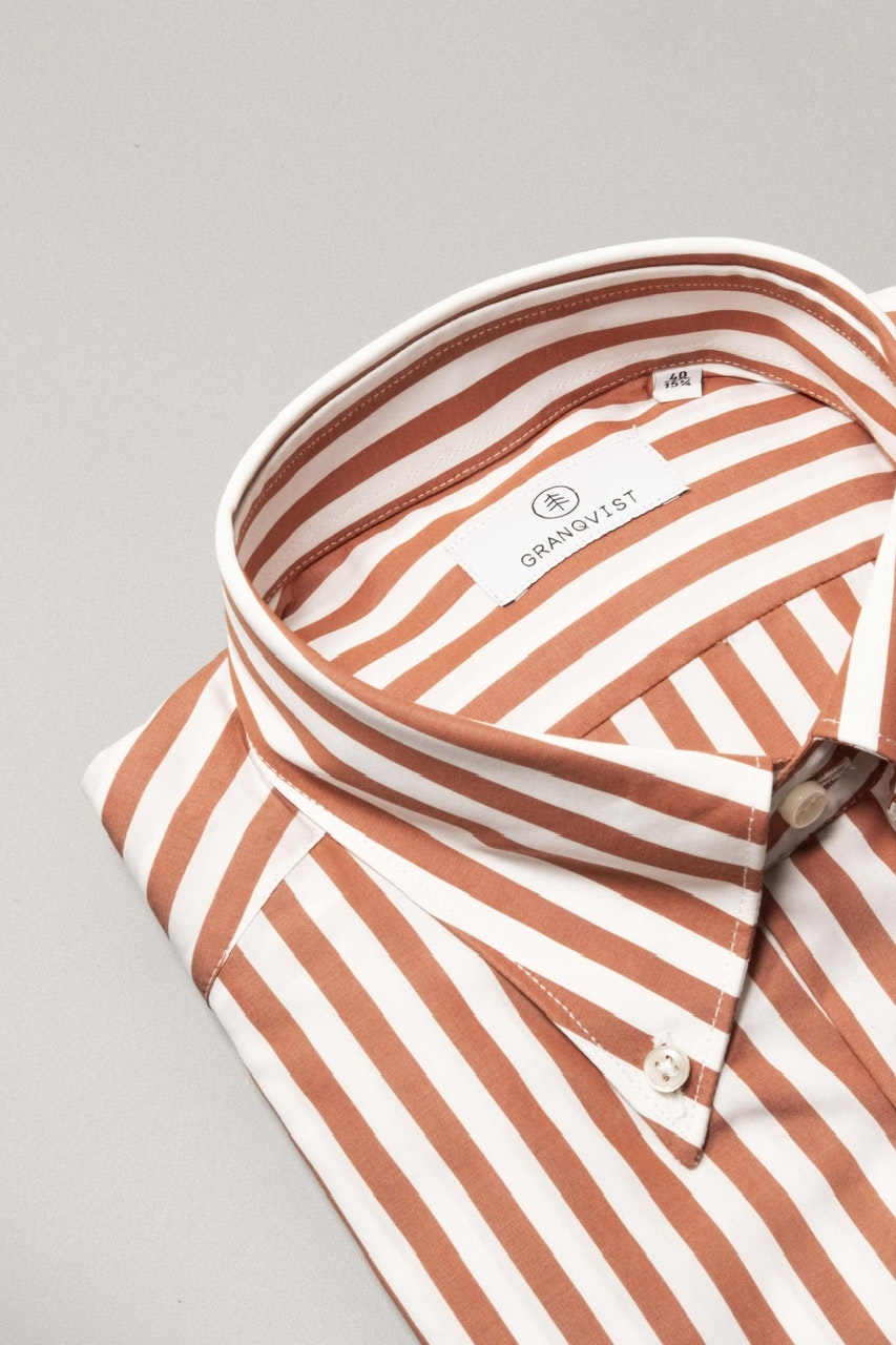 Thin Striped Poplin Shirt - Button Down - Dusty Orange/White