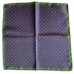 Polka Dot/Floral Silk Pocket Square - Navy Blue/White/Green