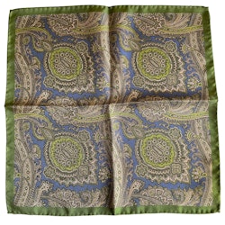 Paisley/Floral Silk Pocket Square - Green/Beige/Blue