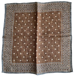 Polka Dot/Check Linen Pocket Square - Double - Brown/Navy Blue