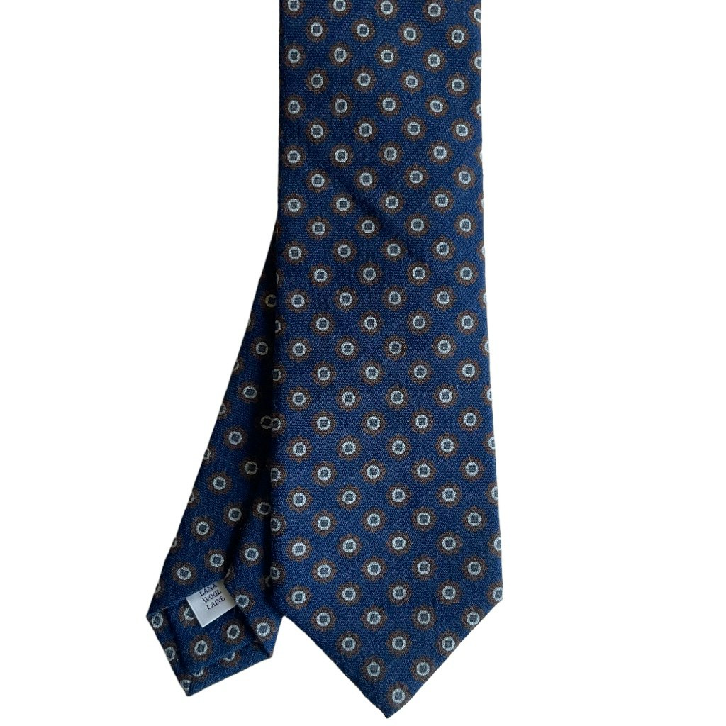 Floral Printed Wool Tie - Navy Blue/Brown