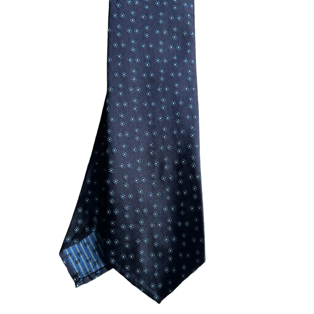 Floral Silk Tie - Untipped - Navy Blue/Mid Blue/White