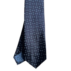 Floral Silk Tie - Untipped - Navy Blue/Mid Blue/White