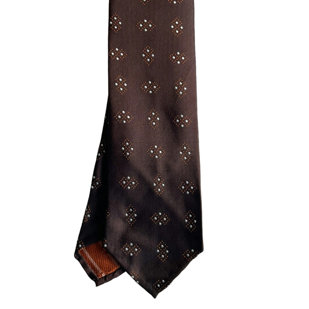 Patterned Silk Tie - Untipped - Brown/Orange/White