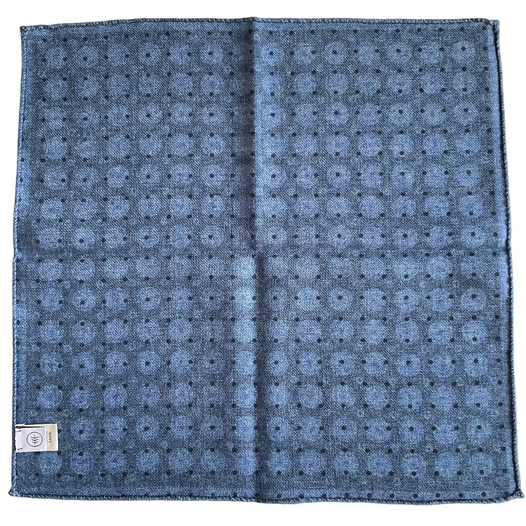 Medallion/Pindot Wool Pocket Square - Navy Blue/Light Blue