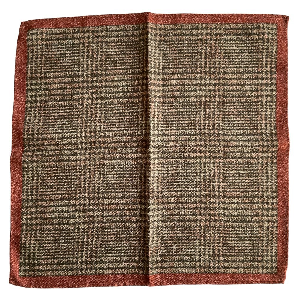 Plaide/Paisley Wool Pocket Square - Beige/Navy/Rust