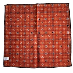 ZigZag/Floral Wool Pocket Square - Rust/Navy Blue