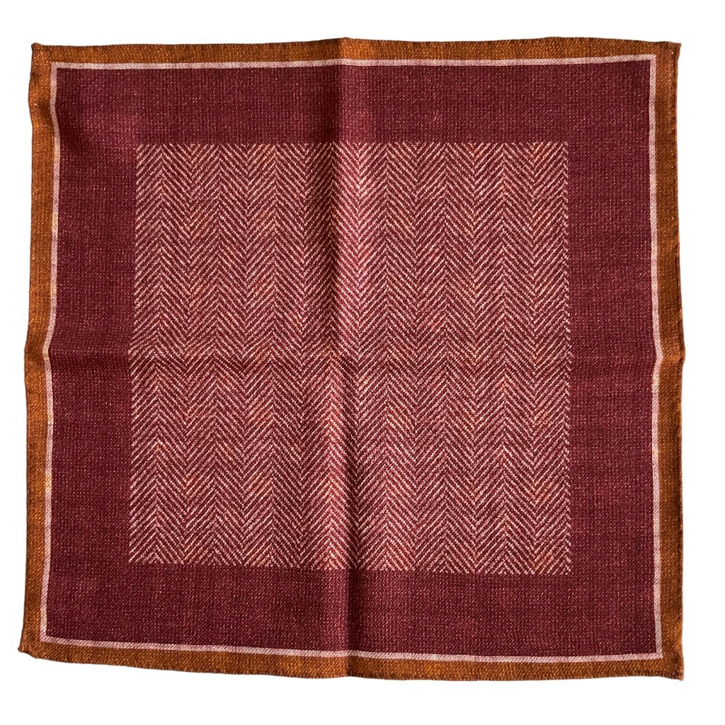 ZigZag/Floral Wool Pocket Square - Burgundy/Rust