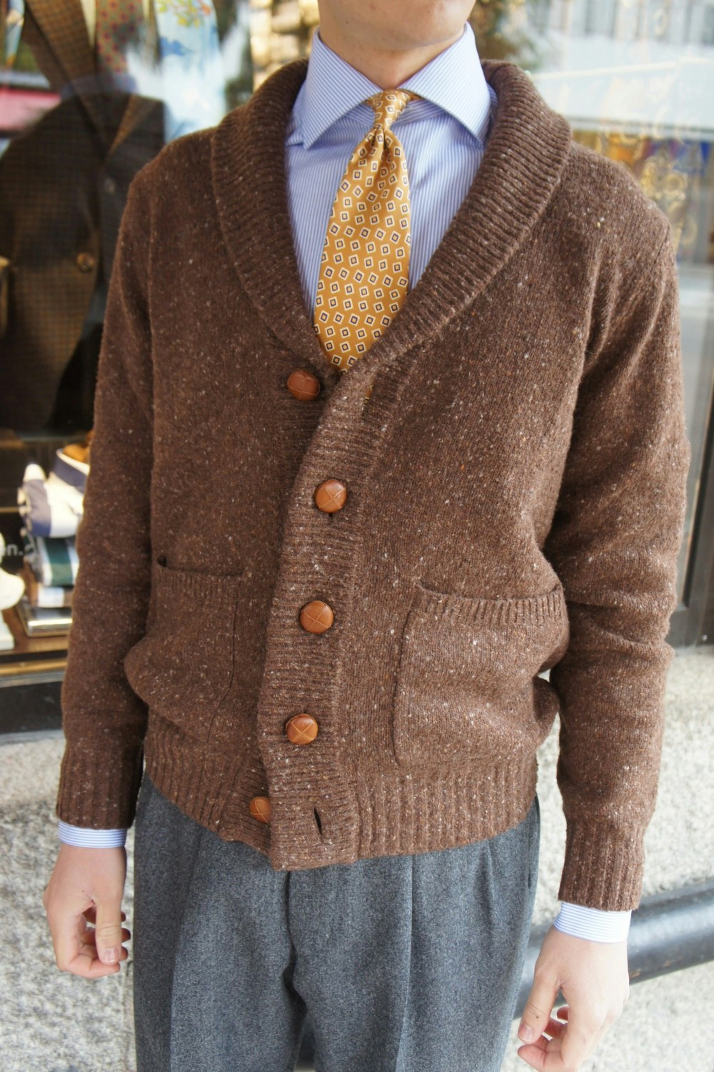 Donegal Cashmere Blend Shawl Cardigan - Brown