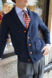 Donegal Cashmere Blend Shawl Cardigan - Navy Blue