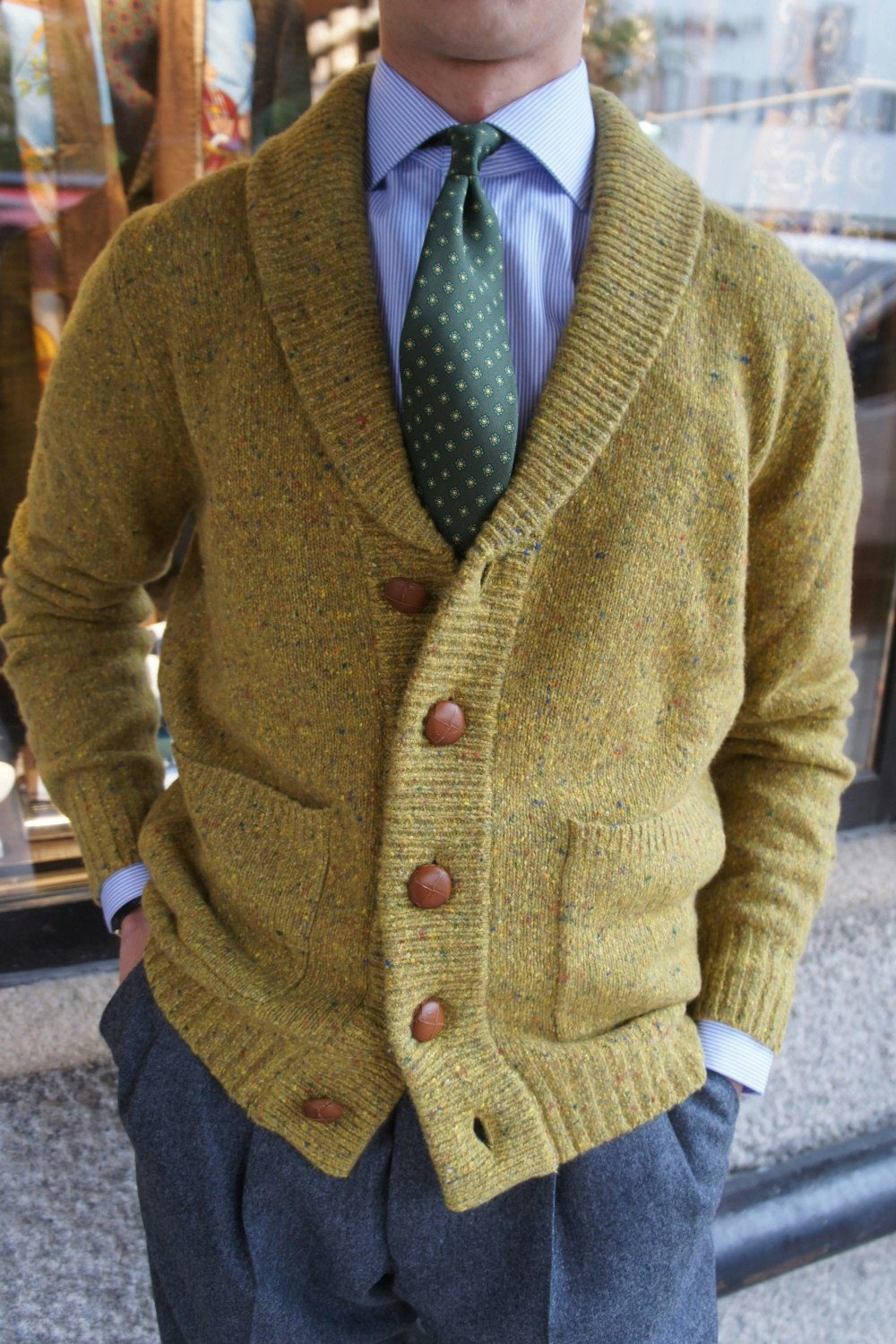 Donegal Cashmere Blend Shawl Cardigan - Yellow