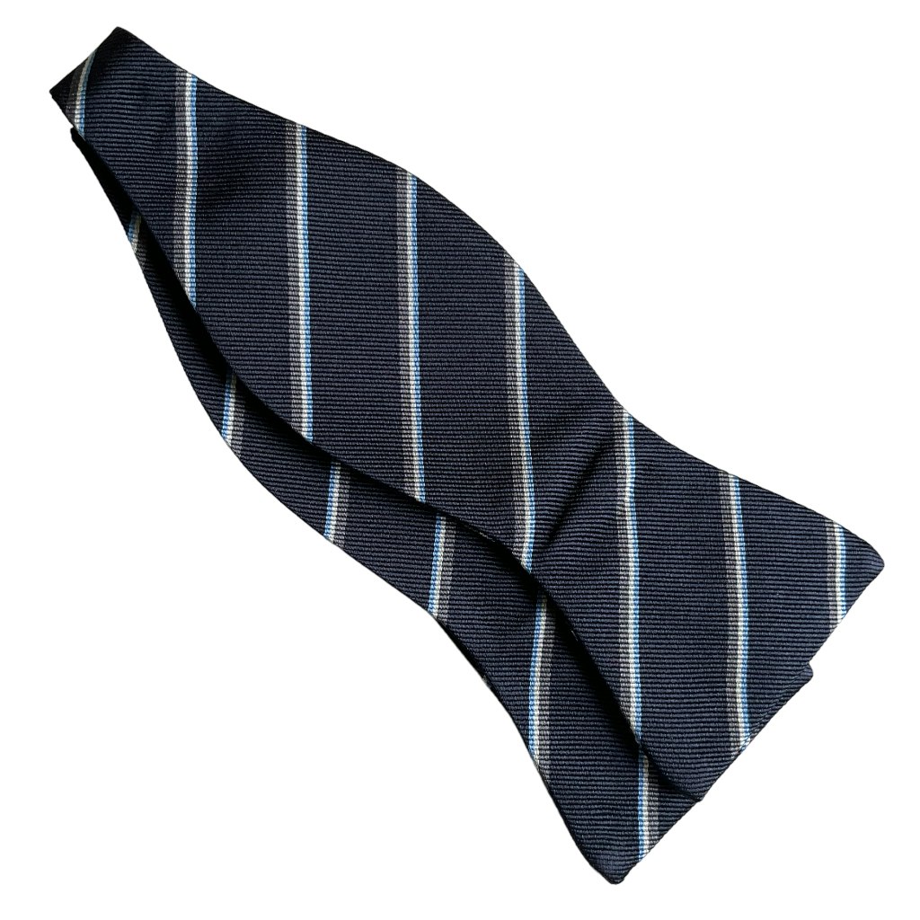 Regimental Rep Silk Bow Tie - Navy Blue/Grey/White