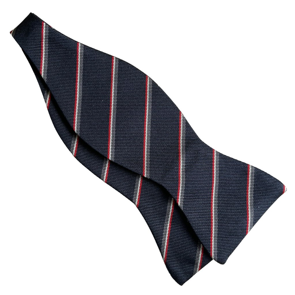 Regimental Rep Silk Bow Tie - Navy Blue/Grey/White/Red