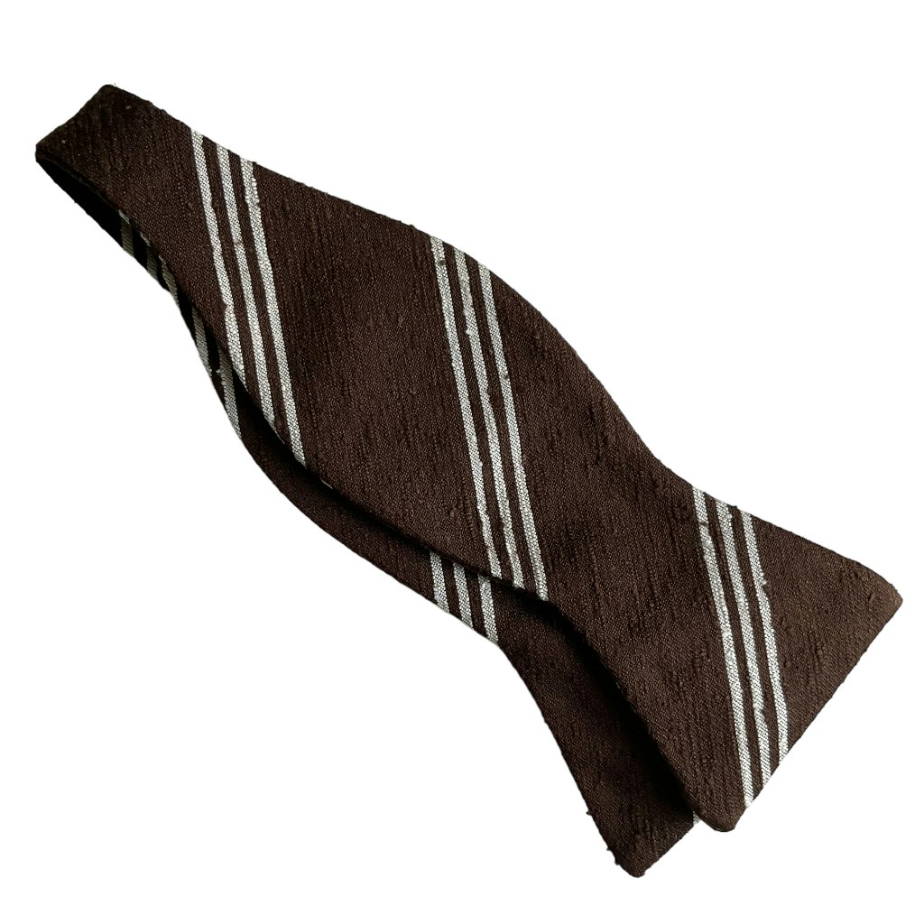 Regimental Shantung Silk Bow Tie - Brown/White