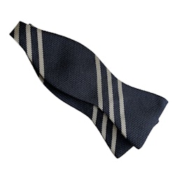 Regimental Grenadine Silk Bow Tie - Navy Blue/White