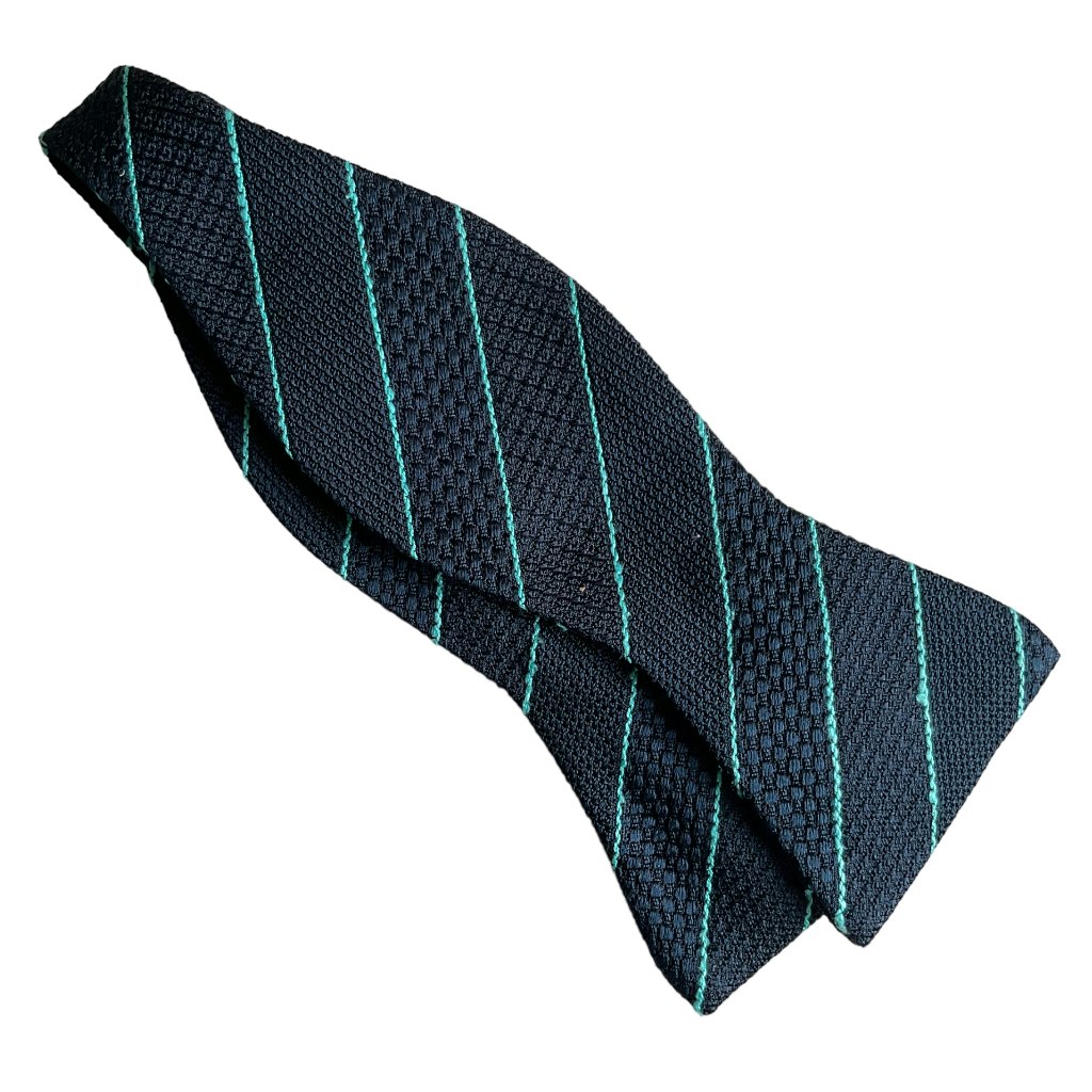 Regimental Grenadine Silk Bow Tie - Navy Blue/Turquoise