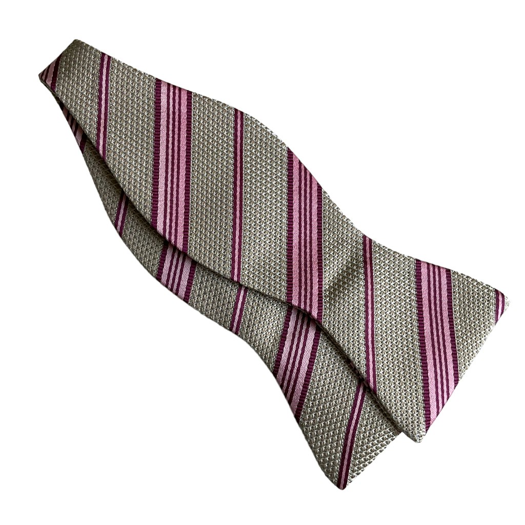 Regimental Grenadine Silk Bow Tie - Champagne/Pink/Cerise