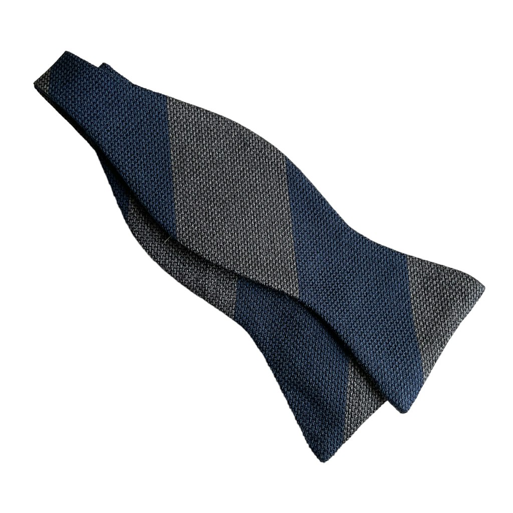 Regimental Grenadine Silk Bow Tie - Grey/Light Blue