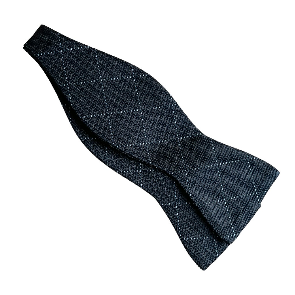 Check Grenadine Silk Bow Tie - Navy Blue/White