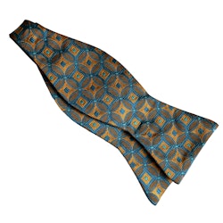 Large Patterned Silk Bow Tie - Yellow/Turquoise