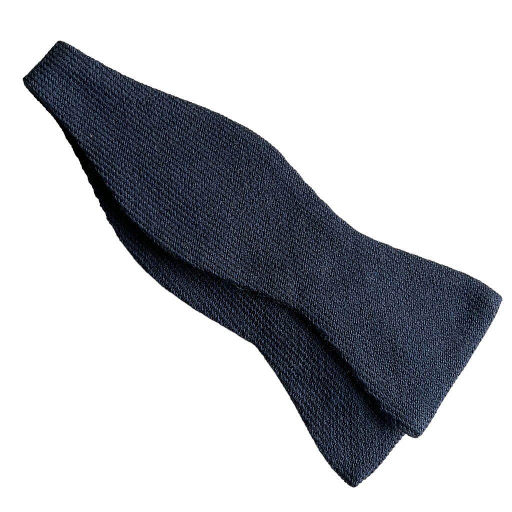 Solid Grenadine Silk/Wool Bow Tie - Navy Blue