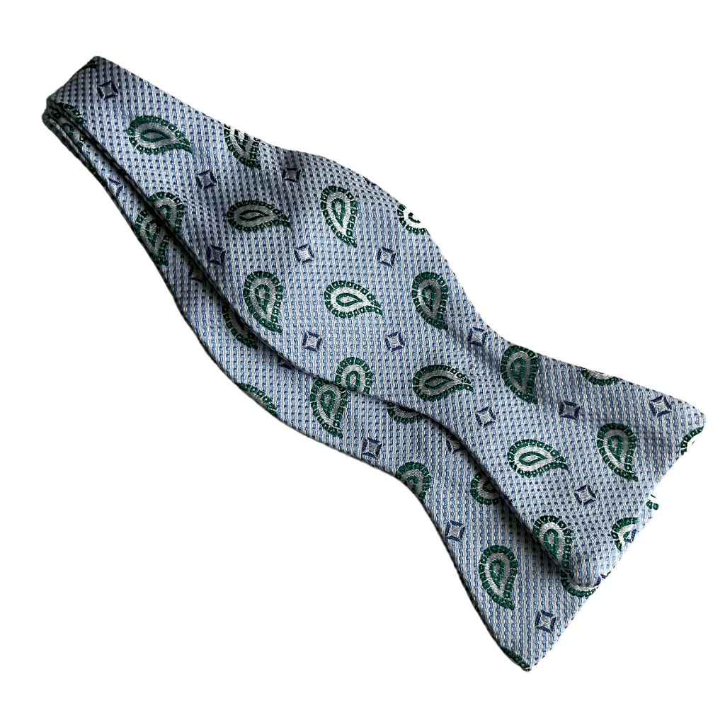 Paisley Silk Bow Tie - White/Green/Light Blue