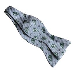 Paisley Silk Bow Tie - White/Green/Light Blue