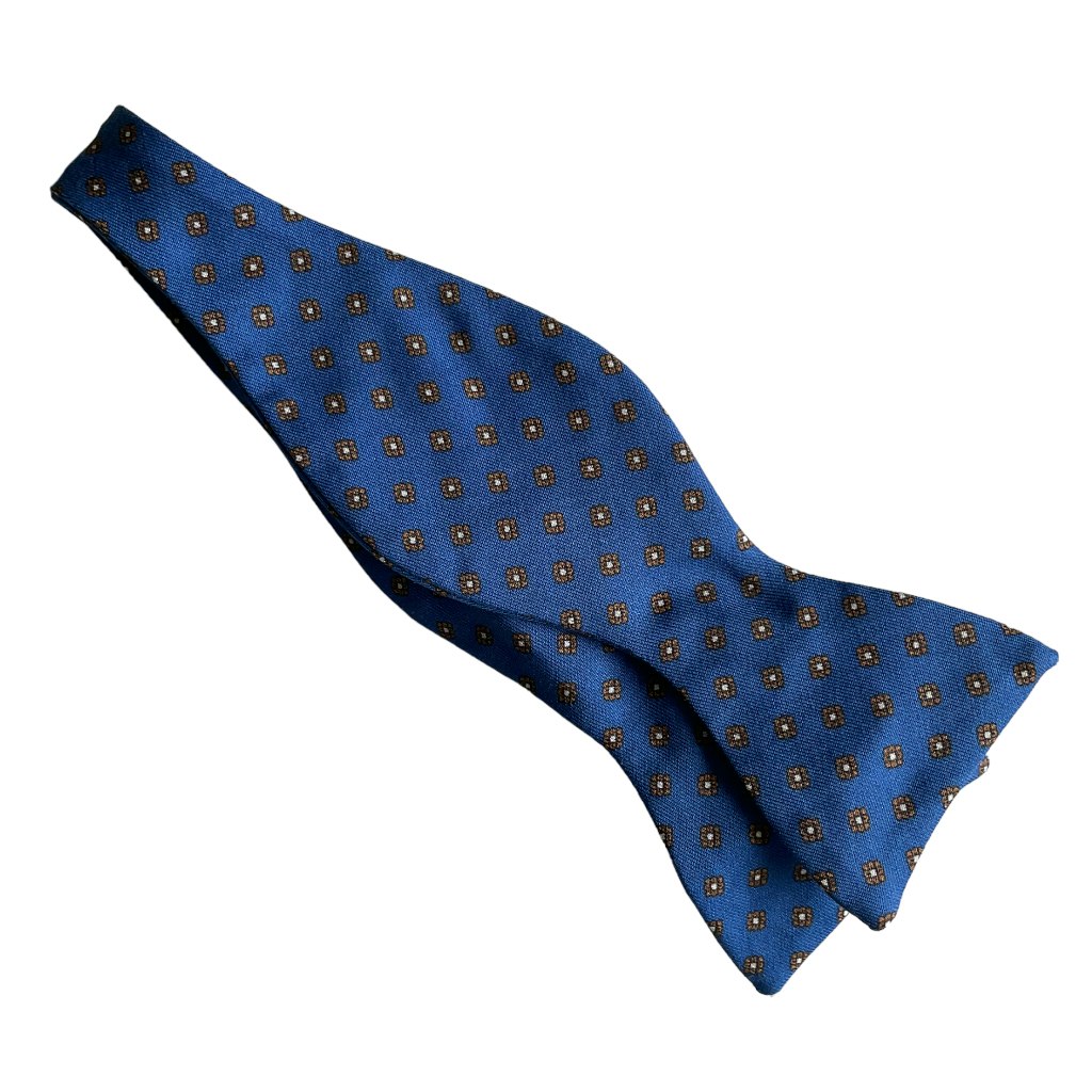 Floral Silk/Cotton Bow Tie - Mid Blue/Brown