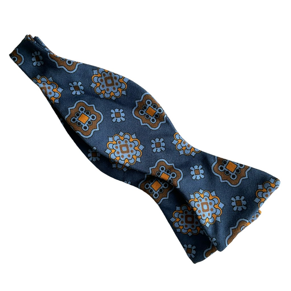 Medallion Silk/Cotton Bow Tie - Navy Blue/Brown/Light Blue/Orange