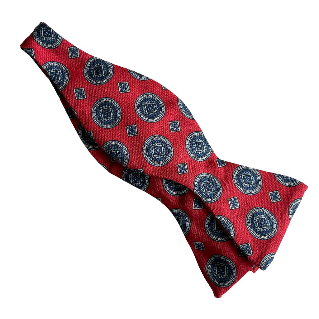 Medallion Silk/Cotton Bow Tie - Red/Light Blue