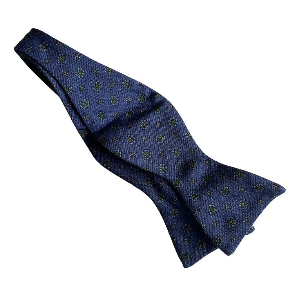 Floral Silk/Cotton Bow Tie - Navy Blue/Green