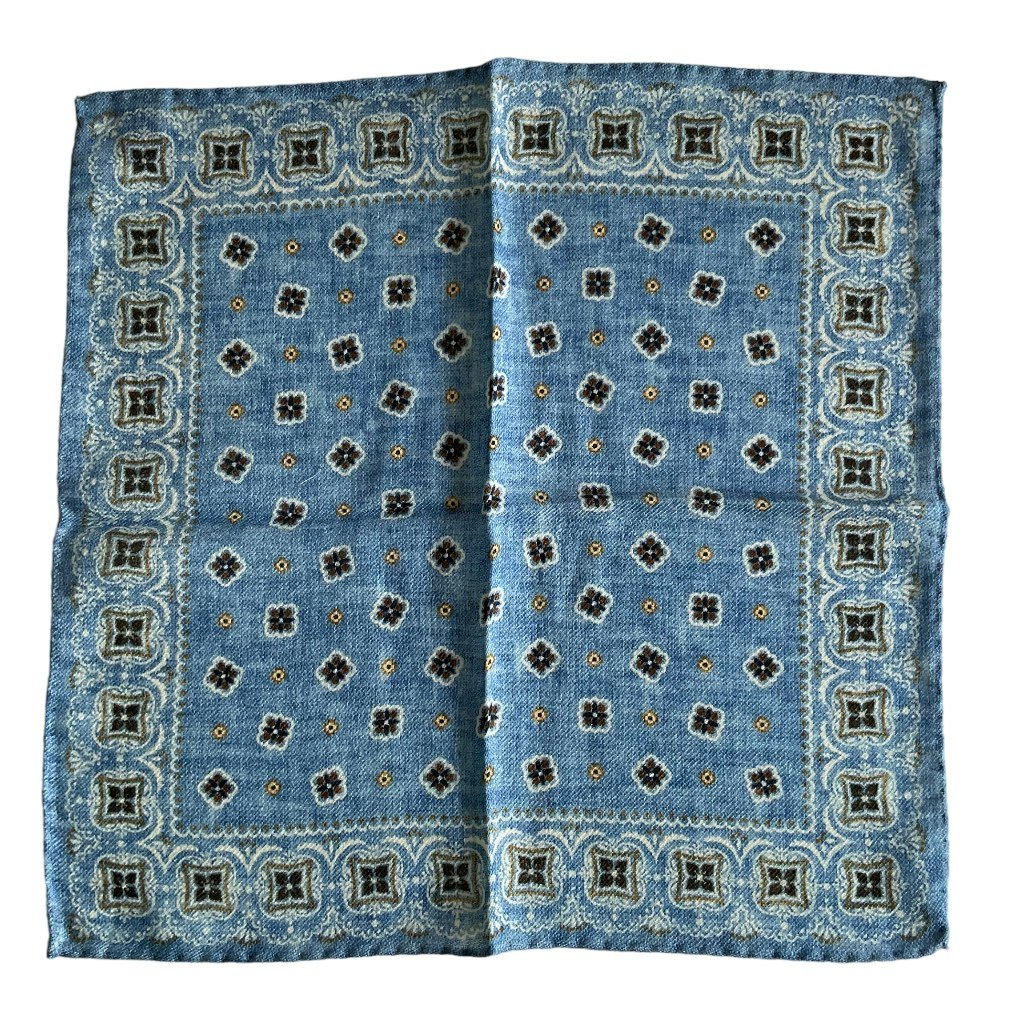 Floral Wool Pocket Square - Light Blue