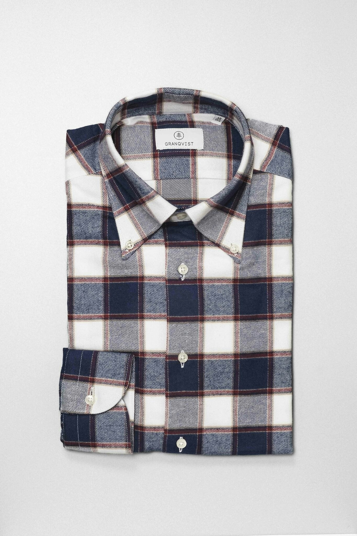 Rutig Flanellskjorta - Button Down - Marinblå/Vit/Mörkröd