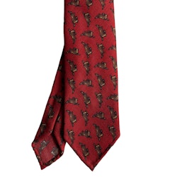 Rabbit Printed Wool Tie - Untipped - Red/Brown