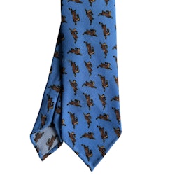 Rabbit Printed Wool Tie - Untipped - Light Blue/Brown