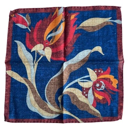 Large Floral Wool Pocket Square - Navy Blue/Burgundy/Brown
