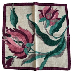 Large Floral Wool Pocket Square - Light Beige/Green/Burgundy