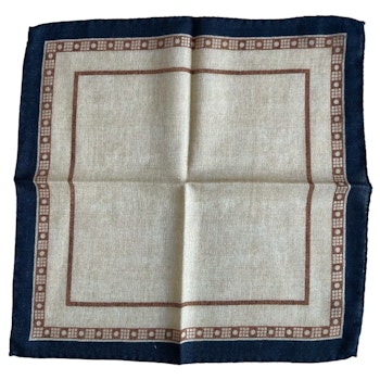 Border Wool Pocket Square - Cream White/Brown/Navy Blue