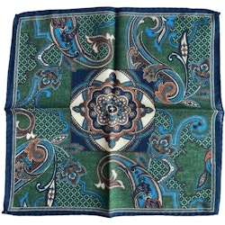 Oriental Wool Pocket Square - Dark Green/Navy Blue/Light Blue/White